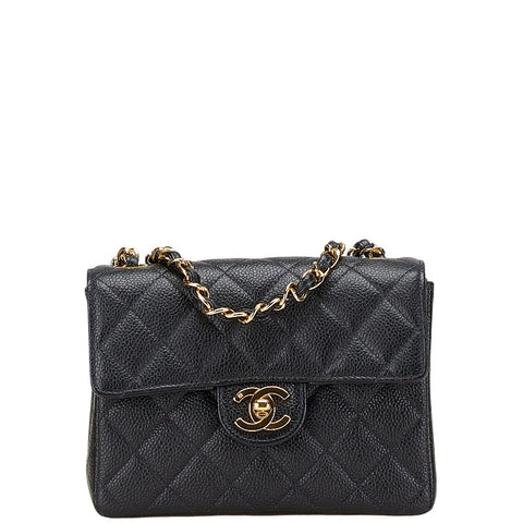 シャネル ココマーク チェーン ミニショルダーバッグ ブラック キャビアスキン レディース CHANEL 【中古】