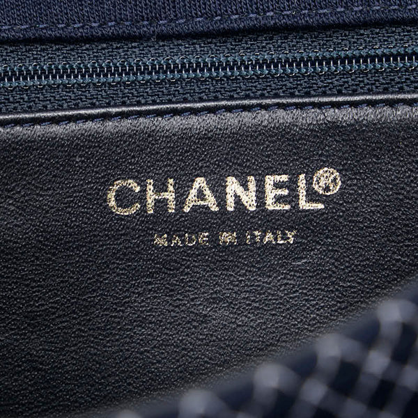 シャネル ココマーク キルティング チェーン ミニショルダーバッグ ネイビー ホワイト キャンバス パテントレザー レザー レディース CHANEL 【中古】