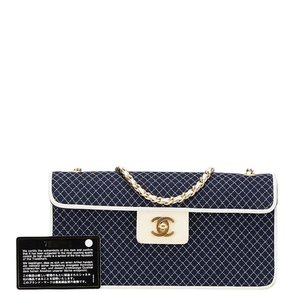 シャネル ココマーク キルティング チェーン ミニショルダーバッグ ネイビー ホワイト キャンバス パテントレザー レザー レディース CHANEL 【中古】
