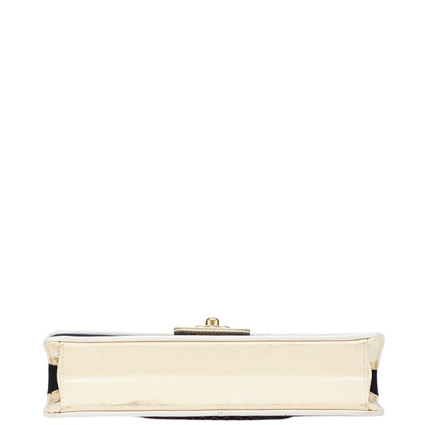 シャネル ココマーク キルティング チェーン ミニショルダーバッグ ネイビー ホワイト キャンバス パテントレザー レザー レディース CHANEL 【中古】