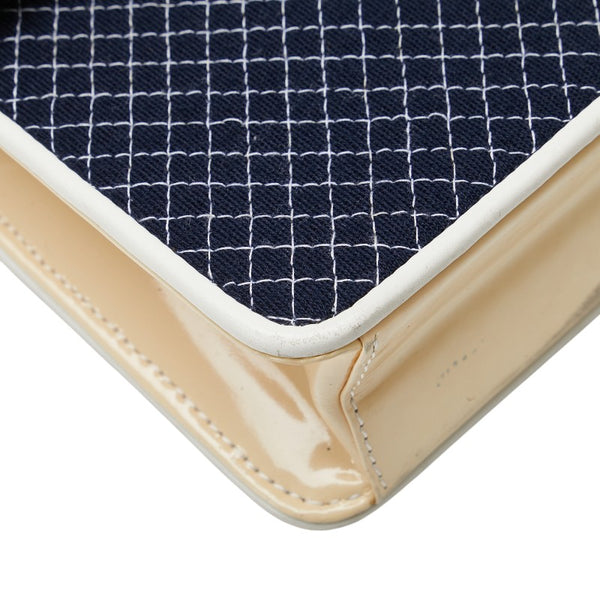 シャネル ココマーク キルティング チェーン ミニショルダーバッグ ネイビー ホワイト キャンバス パテントレザー レザー レディース CHANEL 【中古】