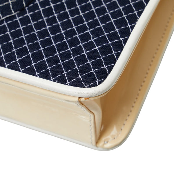 シャネル ココマーク キルティング チェーン ミニショルダーバッグ ネイビー ホワイト キャンバス パテントレザー レザー レディース CHANEL 【中古】