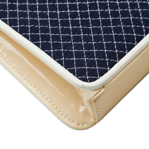 シャネル ココマーク キルティング チェーン ミニショルダーバッグ ネイビー ホワイト キャンバス パテントレザー レザー レディース CHANEL 【中古】