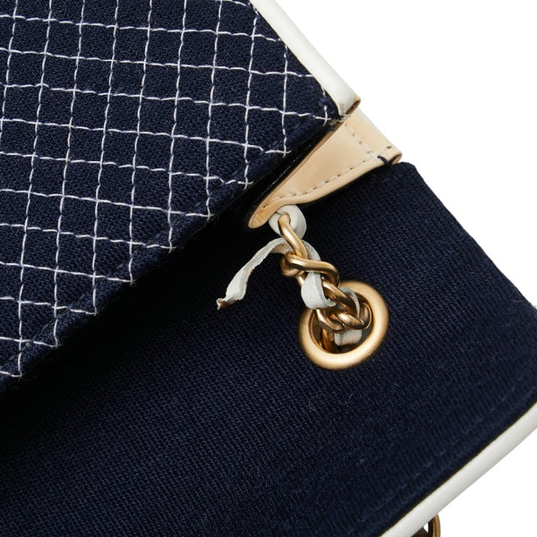 シャネル ココマーク キルティング チェーン ミニショルダーバッグ ネイビー ホワイト キャンバス パテントレザー レザー レディース CHANEL 【中古】