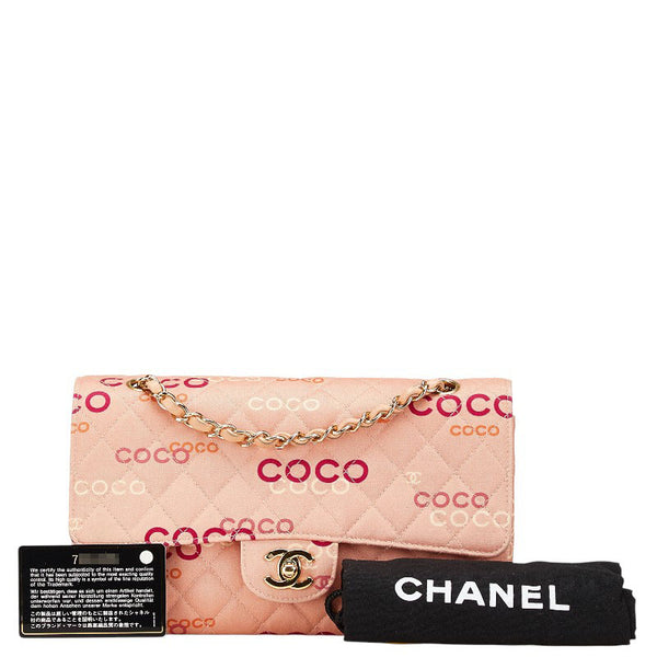 シャネル ココマーク COCOプリント ダブルフラップ チェーン ショルダーバッグ サーモンピンク マルチカラー キャンバス レディース CHANEL 【中古】