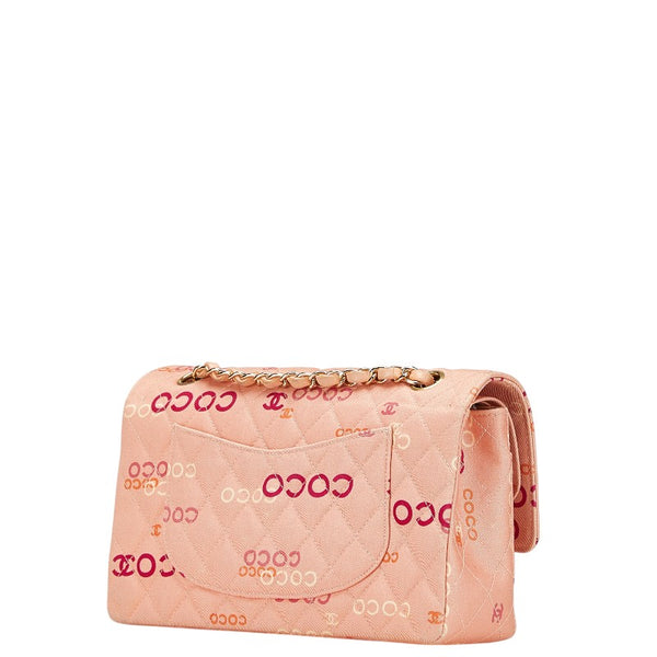 シャネル ココマーク COCOプリント ダブルフラップ チェーン ショルダーバッグ サーモンピンク マルチカラー キャンバス レディース CHANEL 【中古】