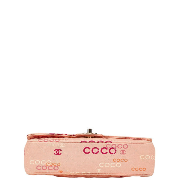 シャネル ココマーク COCOプリント ダブルフラップ チェーン ショルダーバッグ サーモンピンク マルチカラー キャンバス レディース CHANEL 【中古】