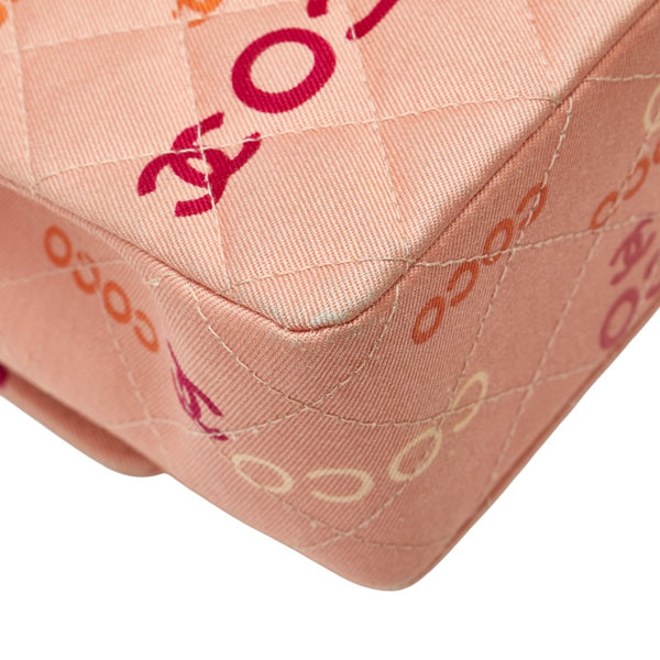 シャネル ココマーク COCOプリント ダブルフラップ チェーン ショルダーバッグ サーモンピンク マルチカラー キャンバス レディース CHANEL 【中古】