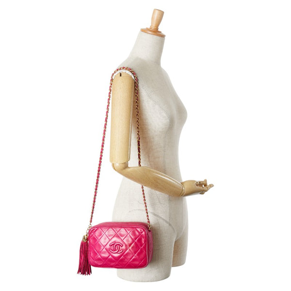シャネル ココマーク マトラッセ タッセル チェーン ショルダーバッグ ピンク ラムスキン レディース CHANEL 【中古】
