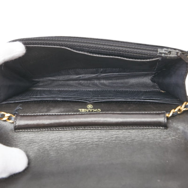 シャネル ココマーク チェーンウォレット ショルダーバッグ ブラック キャビアスキン レディース CHANEL 【中古】