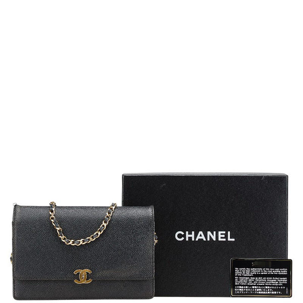 シャネル ココマーク チェーンウォレット ショルダーバッグ ブラック キャビアスキン レディース CHANEL 【中古】