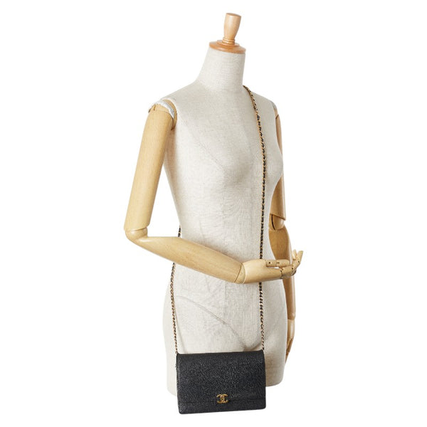 シャネル ココマーク チェーンウォレット ショルダーバッグ ブラック キャビアスキン レディース CHANEL 【中古】