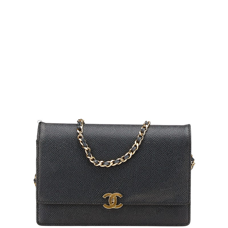 シャネル ココマーク チェーンウォレット ショルダーバッグ ブラック キャビアスキン レディース CHANEL 【中古】
