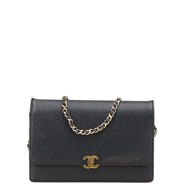 シャネル ココマーク チェーンウォレット ショルダーバッグ ブラック キャビアスキン レディース CHANEL 【中古】