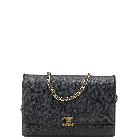 シャネル ココマーク チェーンウォレット ショルダーバッグ ブラック キャビアスキン レディース CHANEL 【中古】