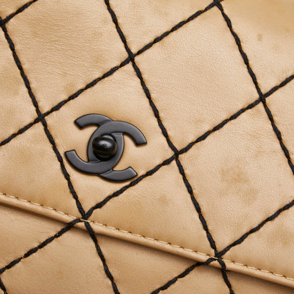 シャネル ココマーク マトラッセ ワイルドステッチ チェーン ショルダーバッグ ベージュ ラムスキン レディース CHANEL 【中古】