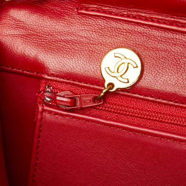 シャネル ココマーク マトラッセ チェーン ショルダーバッグ レッド ラムスキン レディース CHANEL 【中古】