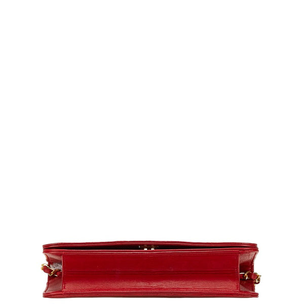 シャネル ココマーク マトラッセ チェーン ショルダーバッグ レッド ラムスキン レディース CHANEL 【中古】