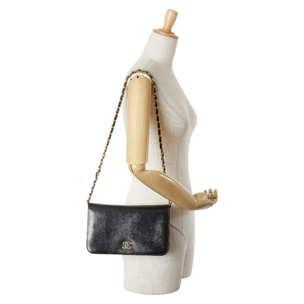 シャネル ココマーク チェーン ショルダーバッグ ブラック リザード レディース CHANEL 【中古】