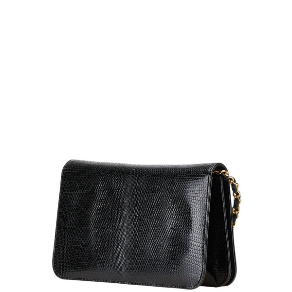 シャネル ココマーク チェーン ショルダーバッグ ブラック リザード レディース CHANEL 【中古】