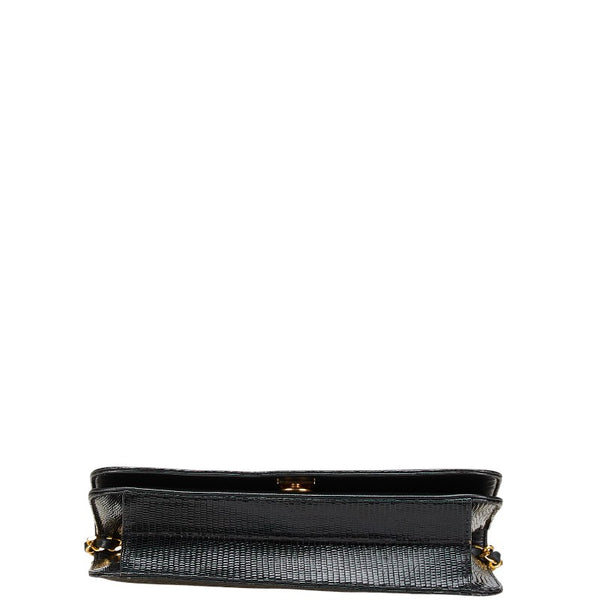 シャネル ココマーク チェーン ショルダーバッグ ブラック リザード レディース CHANEL 【中古】