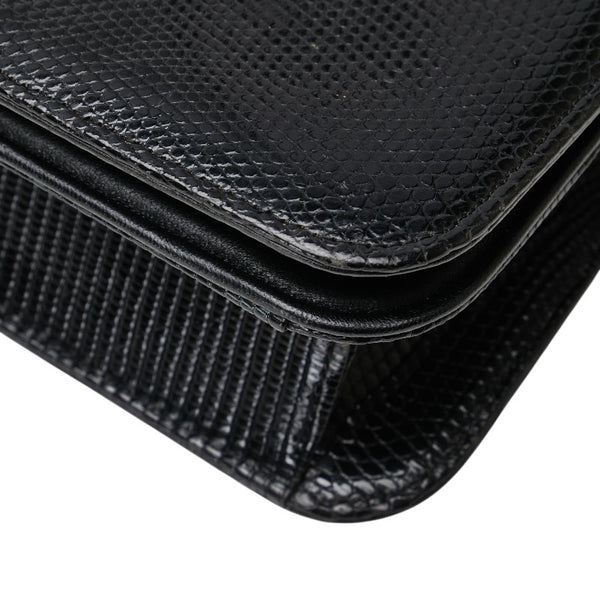 シャネル ココマーク チェーン ショルダーバッグ ブラック リザード レディース CHANEL 【中古】