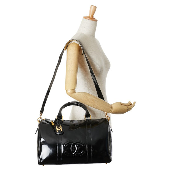 シャネル ココマーク ボストンバッグ ショルダーバッグ 2WAY ブラック パテントレザー レディース CHANEL 【中古】