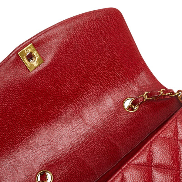 シャネル ダイアナ ココマーク チェーン ショルダーバッグ レッド キャビアスキン レディース CHANEL 【中古】