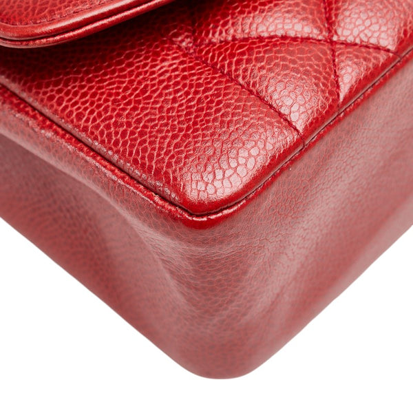 シャネル ダイアナ ココマーク チェーン ショルダーバッグ レッド キャビアスキン レディース CHANEL 【中古】