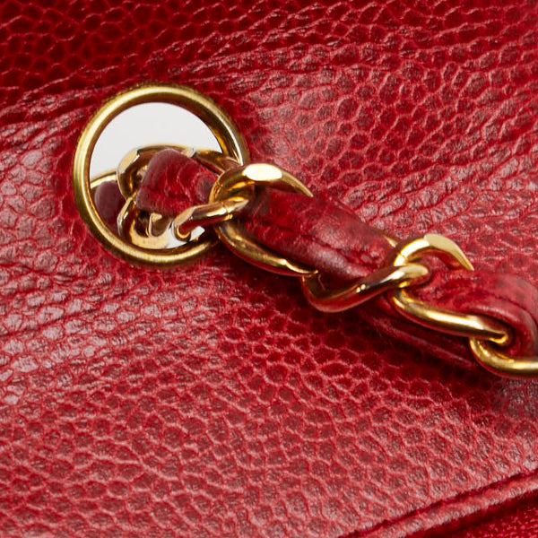 シャネル ダイアナ ココマーク チェーン ショルダーバッグ レッド キャビアスキン レディース CHANEL 【中古】