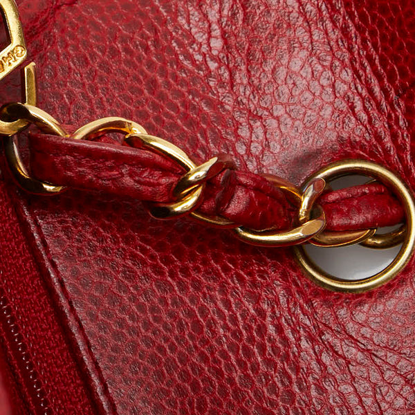 シャネル ダイアナ ココマーク チェーン ショルダーバッグ レッド キャビアスキン レディース CHANEL 【中古】