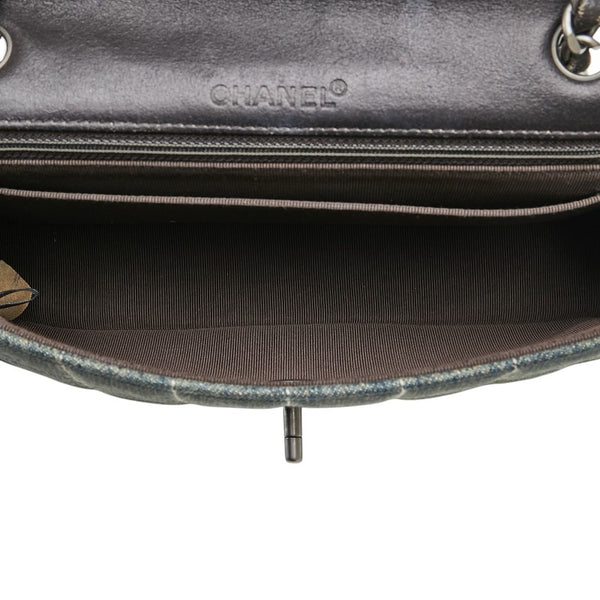 シャネル ココマーク チョコバー チェーン ショルダーバッグ ライトブルー ブラック デニム レザー レディース CHANEL 【中古】