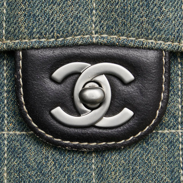 シャネル ココマーク チョコバー チェーン ショルダーバッグ ライトブルー ブラック デニム レザー レディース CHANEL 【中古】