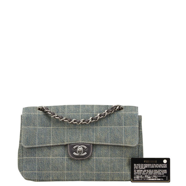 シャネル ココマーク チョコバー チェーン ショルダーバッグ ライトブルー ブラック デニム レザー レディース CHANEL 【中古】