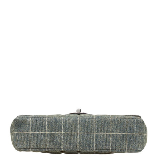 シャネル ココマーク チョコバー チェーン ショルダーバッグ ライトブルー ブラック デニム レザー レディース CHANEL 【中古】