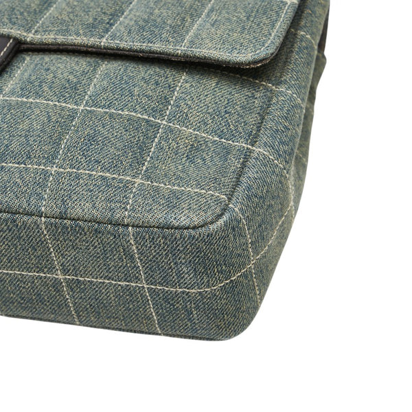 シャネル ココマーク チョコバー チェーン ショルダーバッグ ライトブルー ブラック デニム レザー レディース CHANEL 【中古】