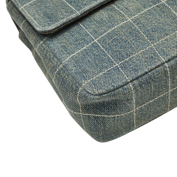 シャネル ココマーク チョコバー チェーン ショルダーバッグ ライトブルー ブラック デニム レザー レディース CHANEL 【中古】