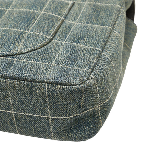 シャネル ココマーク チョコバー チェーン ショルダーバッグ ライトブルー ブラック デニム レザー レディース CHANEL 【中古】