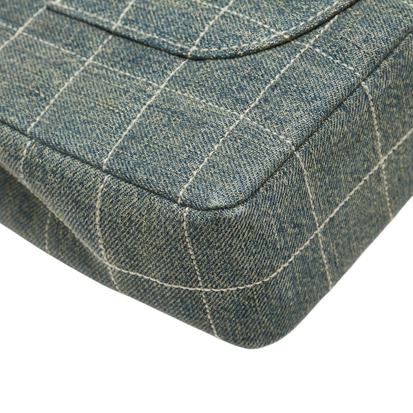 シャネル ココマーク チョコバー チェーン ショルダーバッグ ライトブルー ブラック デニム レザー レディース CHANEL 【中古】