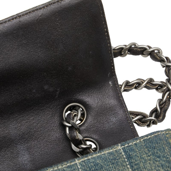 シャネル ココマーク チョコバー チェーン ショルダーバッグ ライトブルー ブラック デニム レザー レディース CHANEL 【中古】