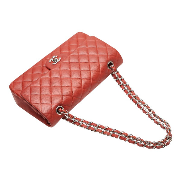 シャネル ココマーク マトラッセ25 ダブルフラップ チェーン ショルダーバッグ レッド キャビアスキン レディース CHANEL 【中古】
