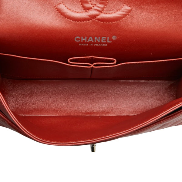 シャネル ココマーク マトラッセ25 ダブルフラップ チェーン ショルダーバッグ レッド キャビアスキン レディース CHANEL 【中古】