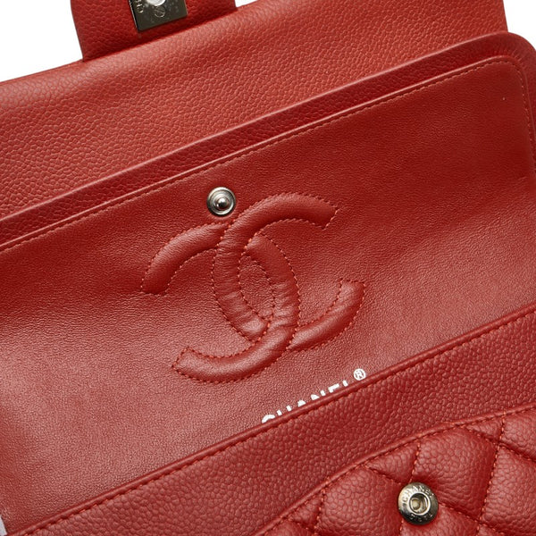 シャネル ココマーク マトラッセ25 ダブルフラップ チェーン ショルダーバッグ レッド キャビアスキン レディース CHANEL 【中古】