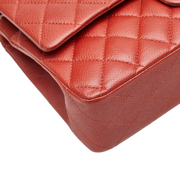 シャネル ココマーク マトラッセ25 ダブルフラップ チェーン ショルダーバッグ レッド キャビアスキン レディース CHANEL 【中古】