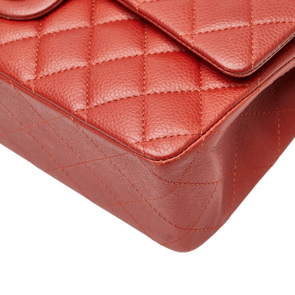 シャネル ココマーク マトラッセ25 ダブルフラップ チェーン ショルダーバッグ レッド キャビアスキン レディース CHANEL 【中古】