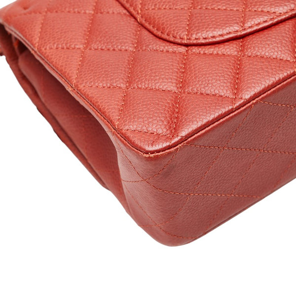 シャネル ココマーク マトラッセ25 ダブルフラップ チェーン ショルダーバッグ レッド キャビアスキン レディース CHANEL 【中古】