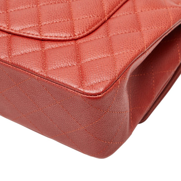 シャネル ココマーク マトラッセ25 ダブルフラップ チェーン ショルダーバッグ レッド キャビアスキン レディース CHANEL 【中古】