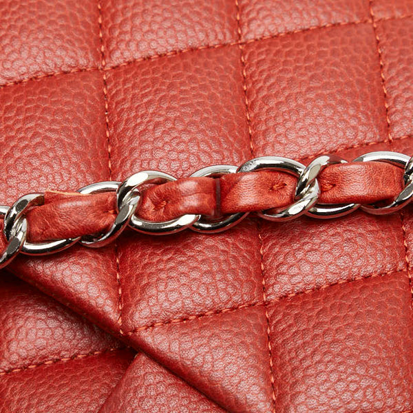 シャネル ココマーク マトラッセ25 ダブルフラップ チェーン ショルダーバッグ レッド キャビアスキン レディース CHANEL 【中古】