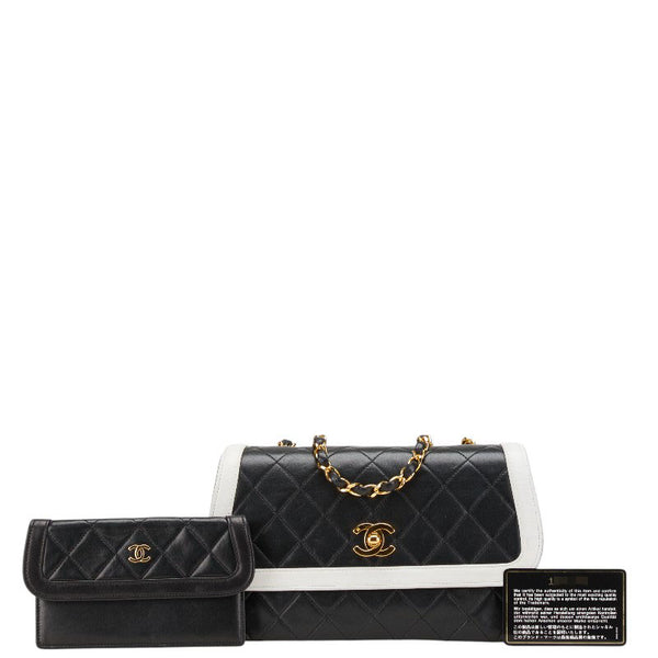 シャネル ココマーク マトラッセ チェーン ショルダーバッグ ブラック ホワイト ラムスキン レディース CHANEL 【中古】