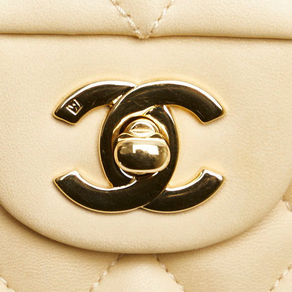 シャネル ココマーク マトラッセ25 ダブルフラップ チェーン ショルダーバッグ ベージュ ラムスキン レディース CHANEL 【中古】